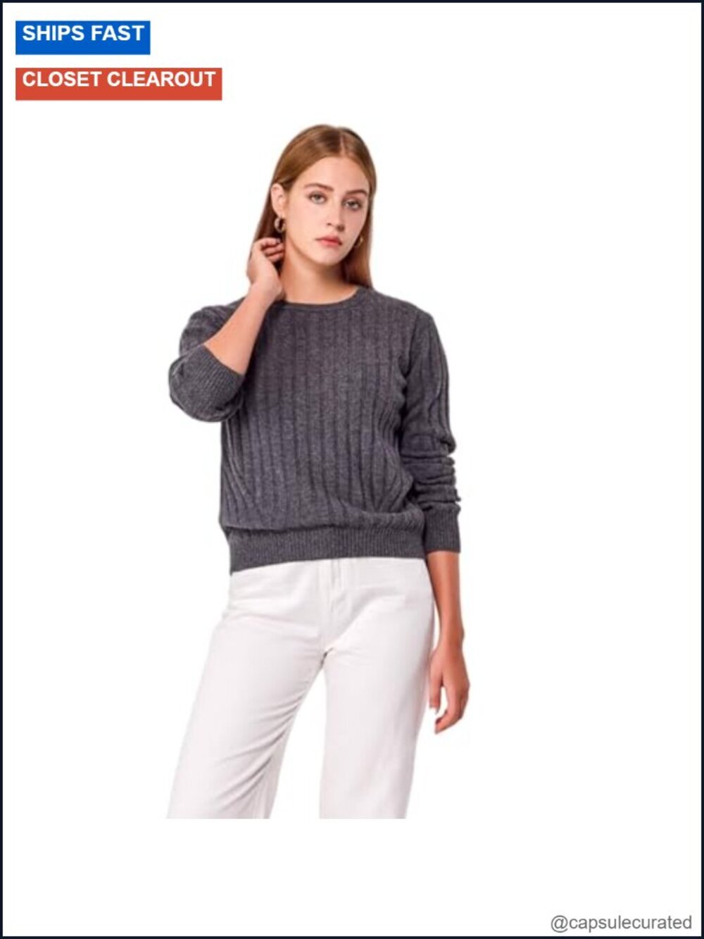 Womens Cashmere Sweater Cable Knit Crewneck Pullover Long Sleeve Wool Blend